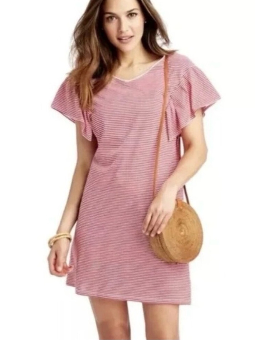 Vineyard Vines Pink Striped Flutter-Sleeve Swim Coverup Dress